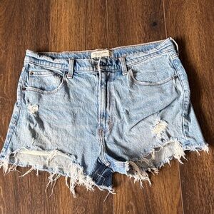 Abercrombie & Fitch Frayed Light Blue Jean Shorts the mom short high rise
